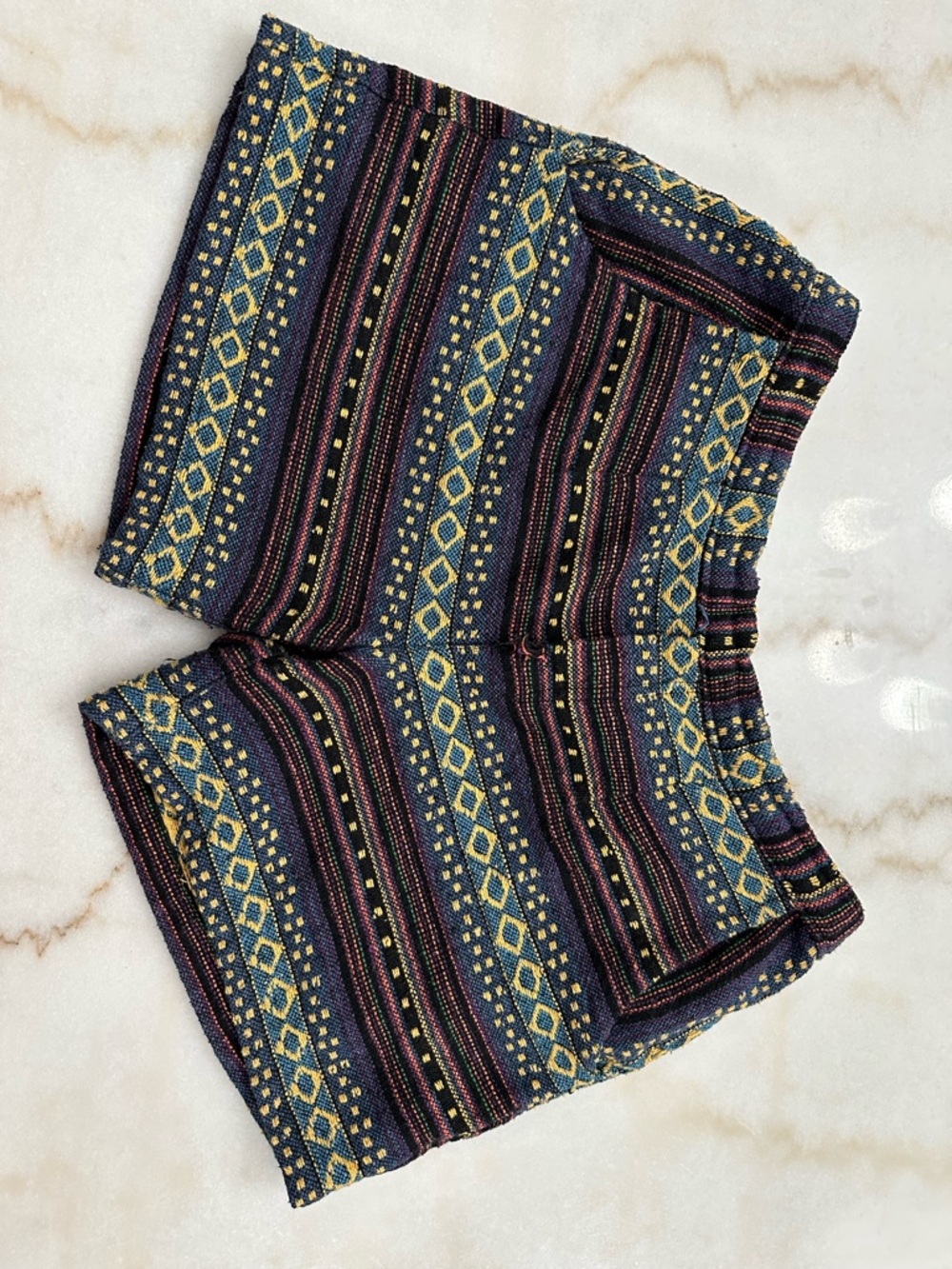 Men's Patterned Knit Bermudas - Navy with Yellow Accents